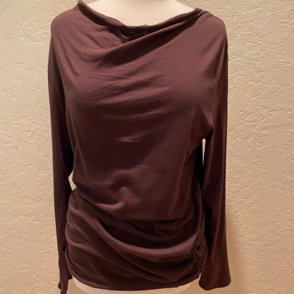 NWOT Anthropologie chocolate brown ruched top L